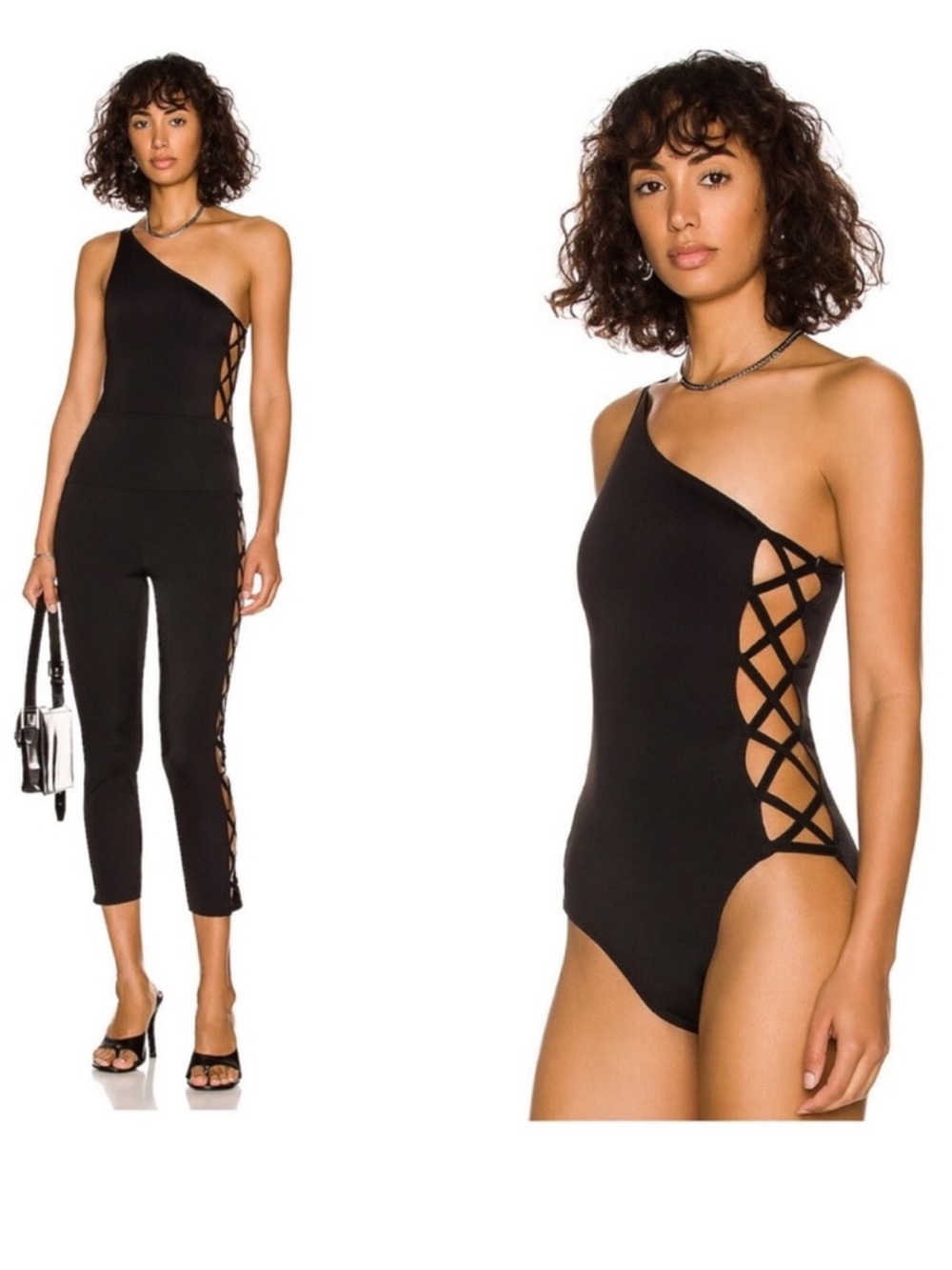 Norma Kamali Mio X One Shoulder One Piece Swimsuit Bodysuit in Black